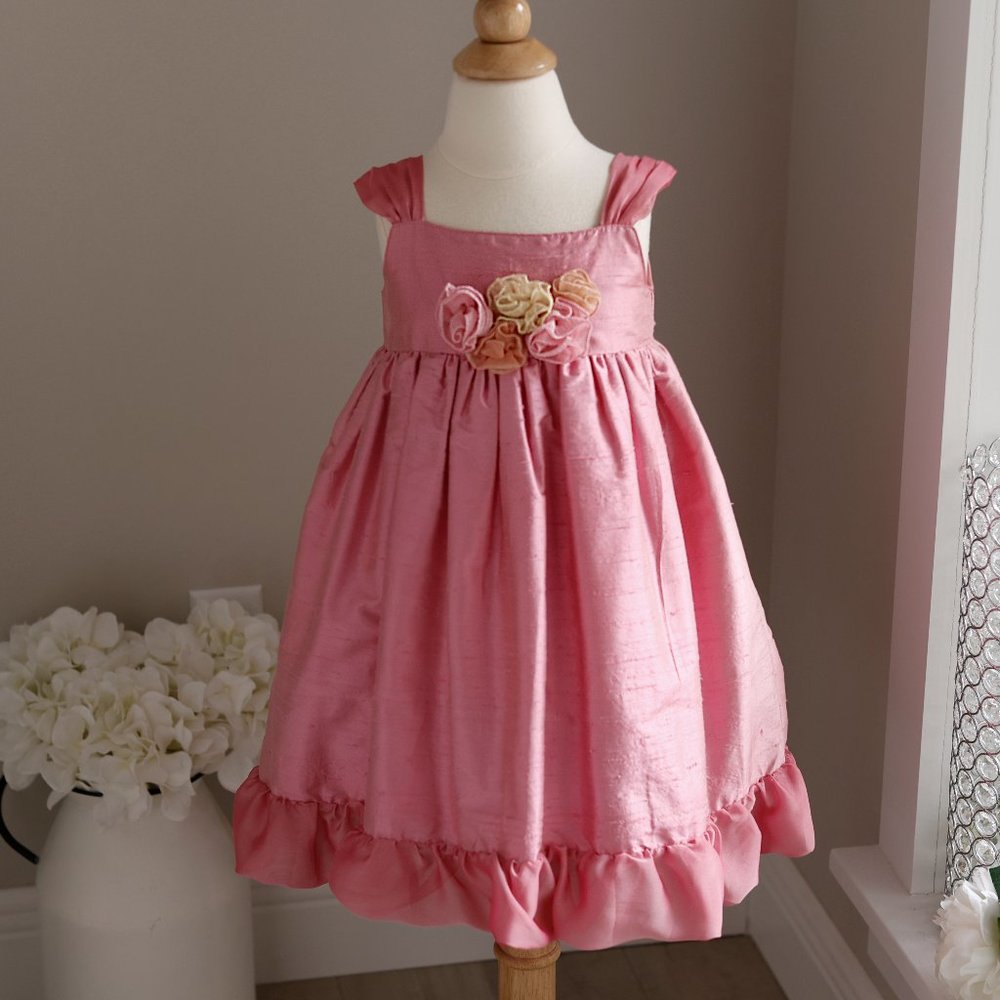 Pink Dupioni Silk Dress Size 2 Boutique Girl's Couture Special Occasion NWT